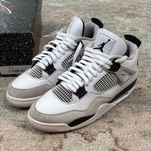 Air Jordan 4 Retro White/Black/Gray 11.5 Mens Athletic Shoes Military Black